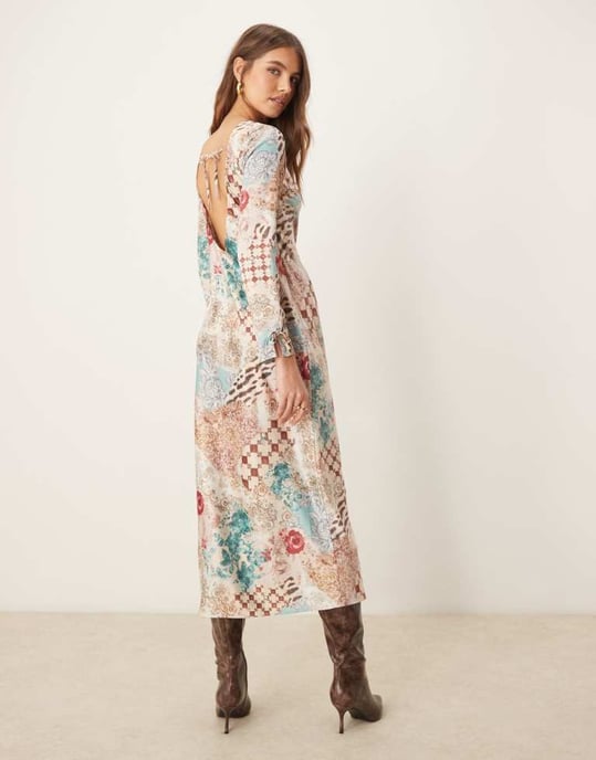Miss Selfridge long sleeve maxi dress in multi print - Image 4