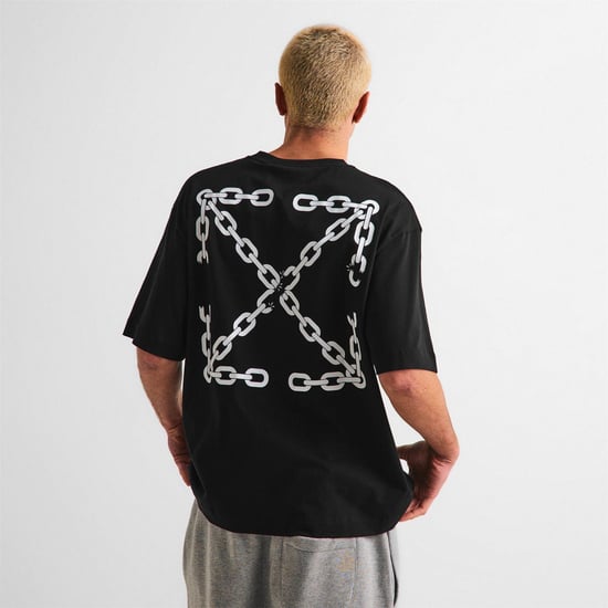 Off White T-shirt för män med kedjemönster (Svart) - Image 4