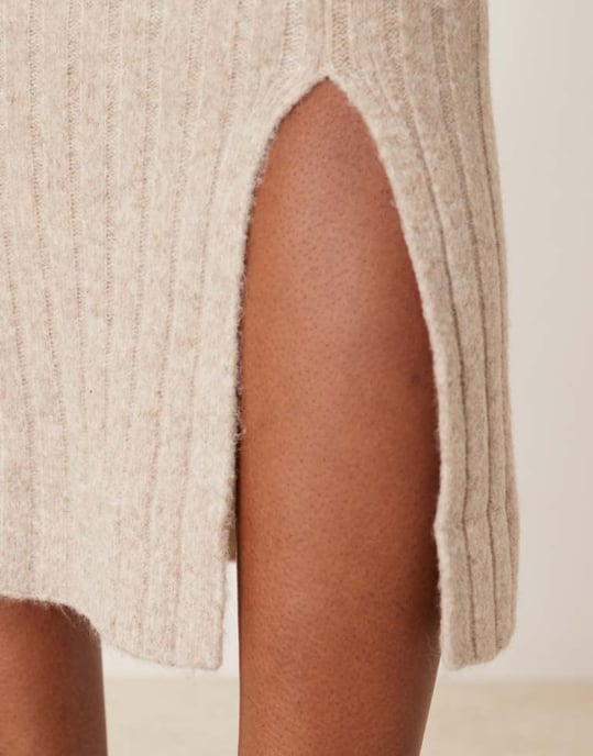 Vila ribbed maxi skirt co-ord in cream - Image 2