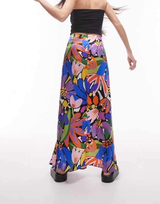 Topshop printed double split maxi skirt in multi - Image 3