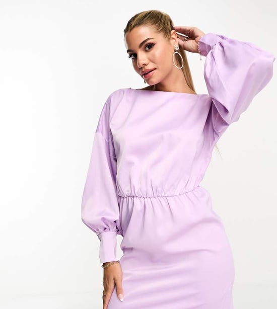 In The Style exclusive satin mini tie back dress in lilac - Image 1
