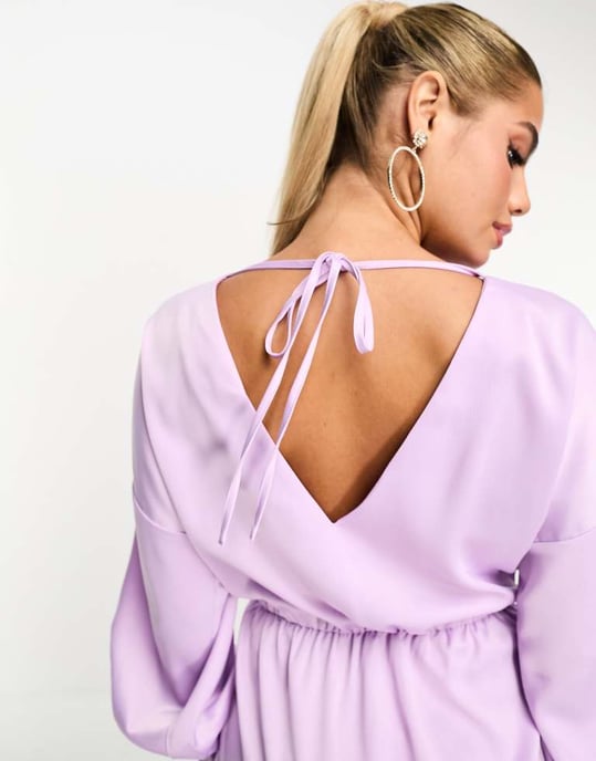 In The Style exclusive satin mini tie back dress in lilac - Image 4