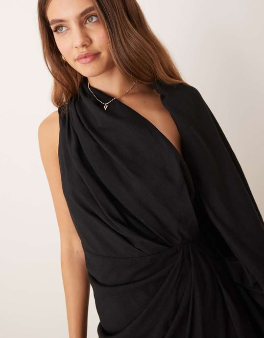 ASOS EDITION ultimate drape mini dress in black - Image 2