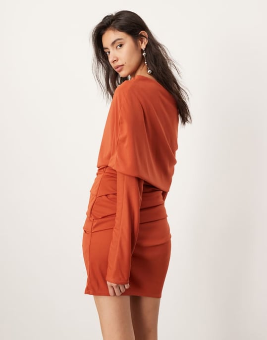 ASOS EDITION jersey long sleeve slouchy mini dress with layering detail in rust - Image 4