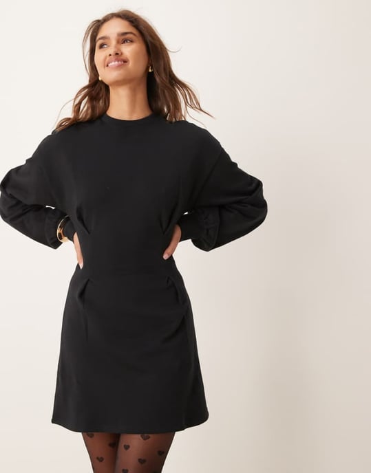 ASOS DESIGN waisted sweat mini dress in black - Image 1