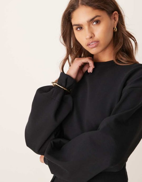 ASOS DESIGN waisted sweat mini dress in black - Image 4