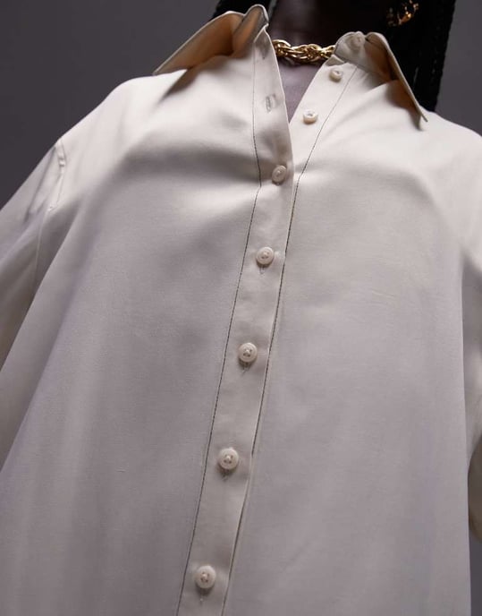 Topshop premium satin mini shirt dress with step hem in ivory - Image 3