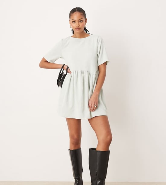 ASOS DESIGN tall cord smock tee mini dress with waist seam detail in mint - Image 1