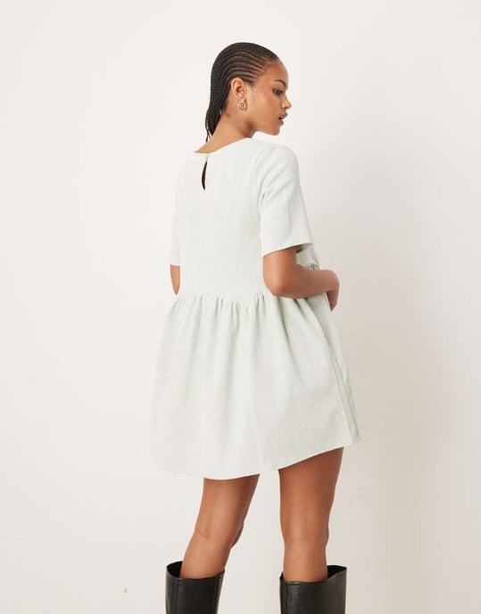 ASOS DESIGN tall cord smock tee mini dress with waist seam detail in mint - Image 2