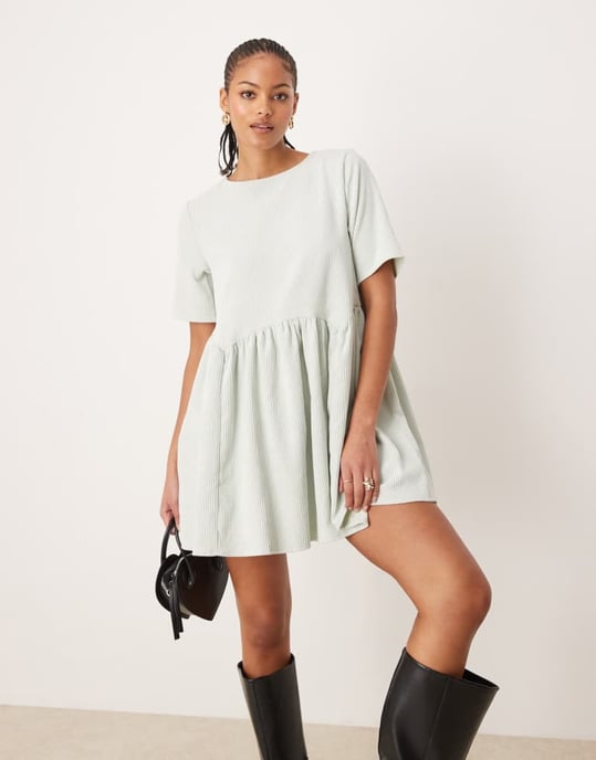 ASOS DESIGN tall cord smock tee mini dress with waist seam detail in mint - Image 4