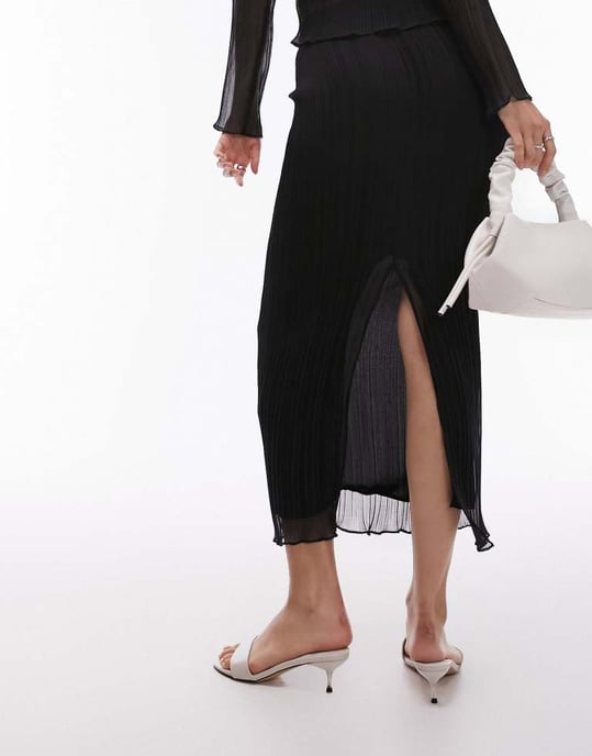 Topshop co-ord plisse straight midi skirt in black - Image 2