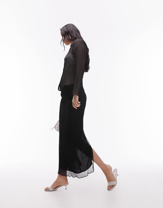 Topshop co-ord plisse straight midi skirt in black - Image 4