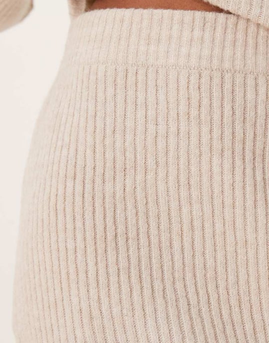 JDY ribbed midi skirt co-ord in beige - Image 3