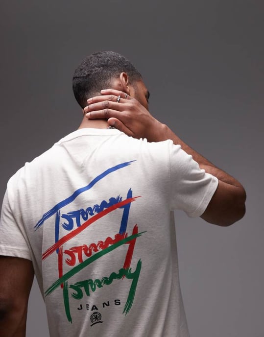 Tommy Jeans repeat signature back print t-shirt in oat marl - Image 1