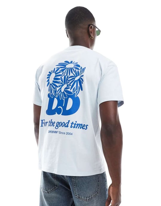 Dr Denim Trooper relaxed fit t-shirt in washed light blue daisy print - Image 2