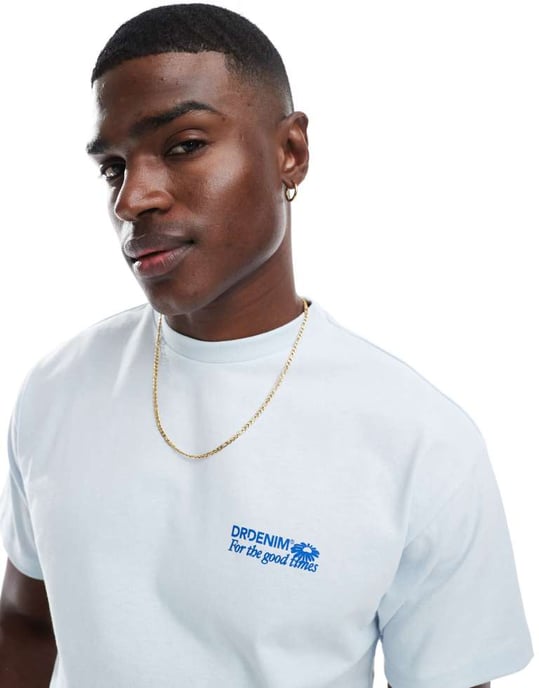 Dr Denim Trooper relaxed fit t-shirt in washed light blue daisy print - Image 3