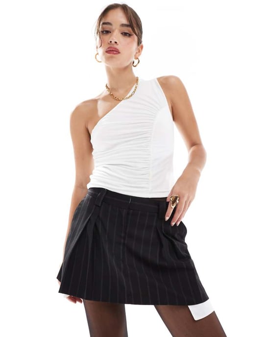 ASOS DESIGN pleat front exposed tailored mini skirt in tonal stripe - Image 1