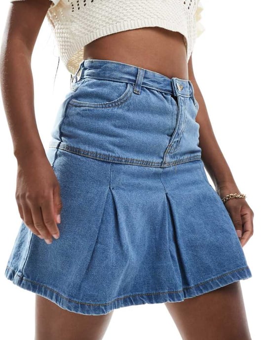 In The Style pleated denim mini skirt in blue - Image 1