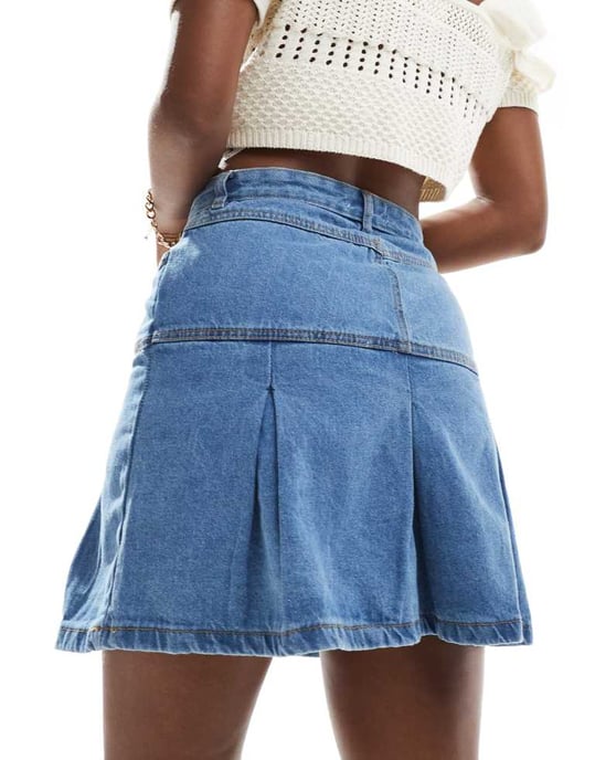 In The Style pleated denim mini skirt in blue - Image 2