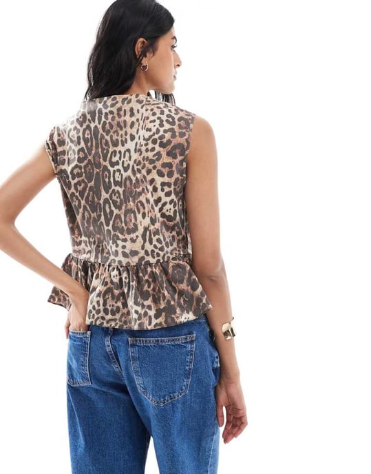 ASOS DESIGN sleeveless tie front top in animal print - Image 3