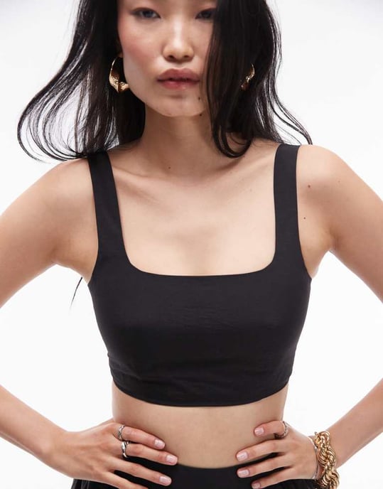 Topshop co-ord taffeta square neck crop top in black - Image 3