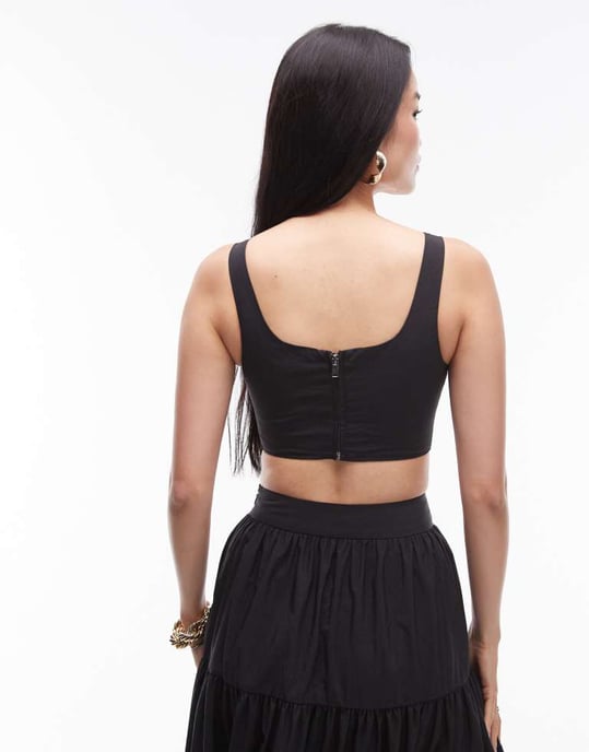 Topshop co-ord taffeta square neck crop top in black - Image 4
