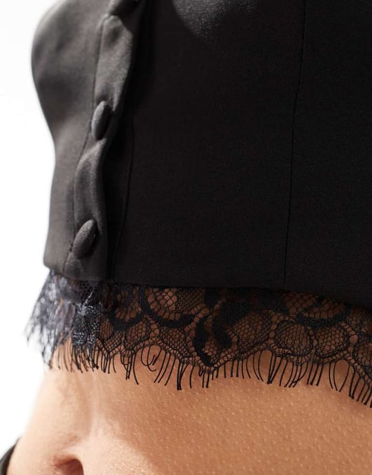 Miss Selfridge lace trim corset top co ord in black - Image 3