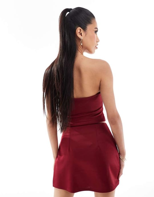 ASOS DESIGN co-ord corset ruched top in burgundy in scuba-style fabric - Image 2