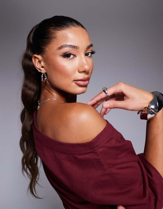 ASOS DESIGN cinched in slash neck one shoulder top in burgundy - Image 3
