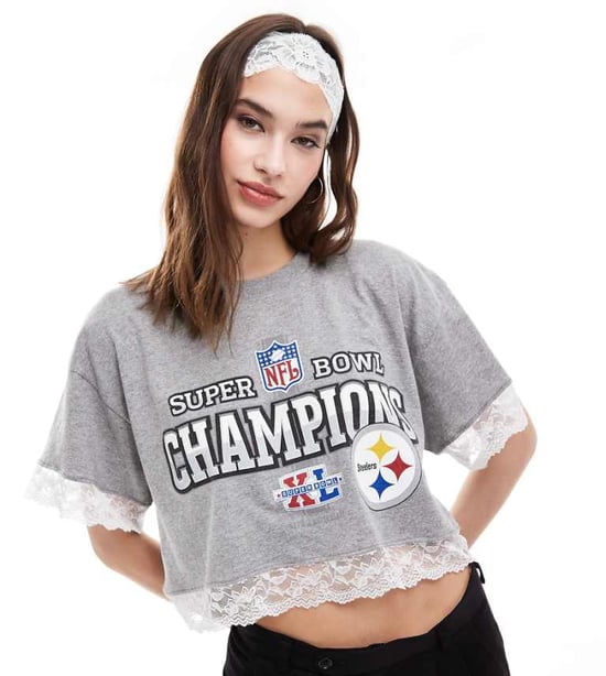 Reclaimed Vintage Revived x Glass Onion crop sport tee with lace hem - Image 1