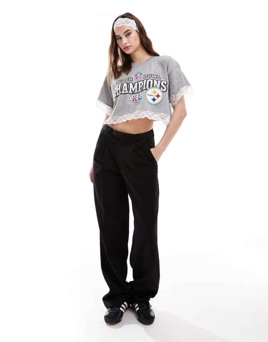 Reclaimed Vintage Revived x Glass Onion crop sport tee with lace hem - Image 3