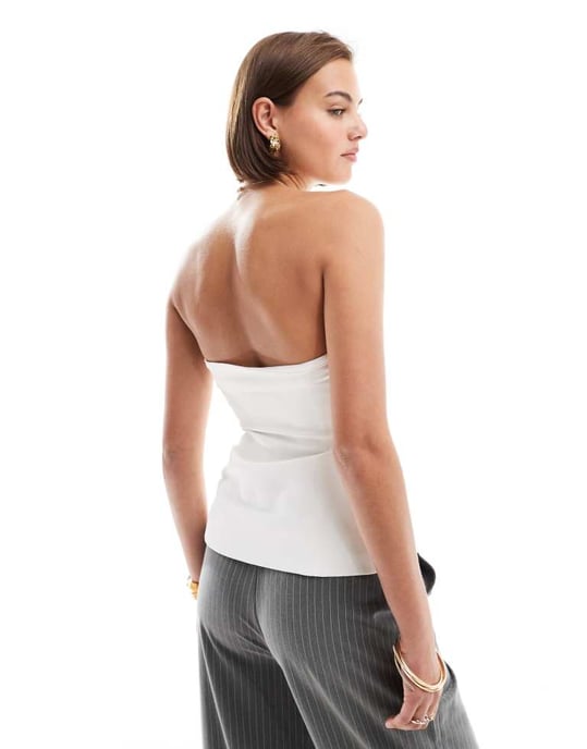 Miss Selfridge tailored bandeau button through top in ivory - Image 4