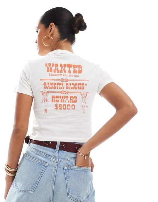 Vero Moda 'Bandita Baddies' graphic baby tee in white - Image 2