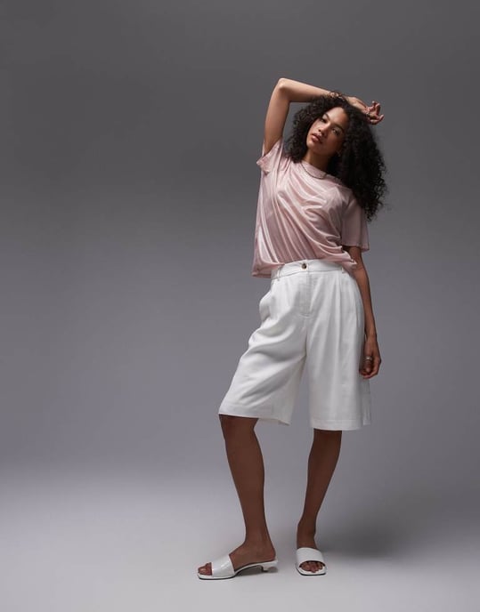 Topshop sheer metallic tee in pink - Image 3
