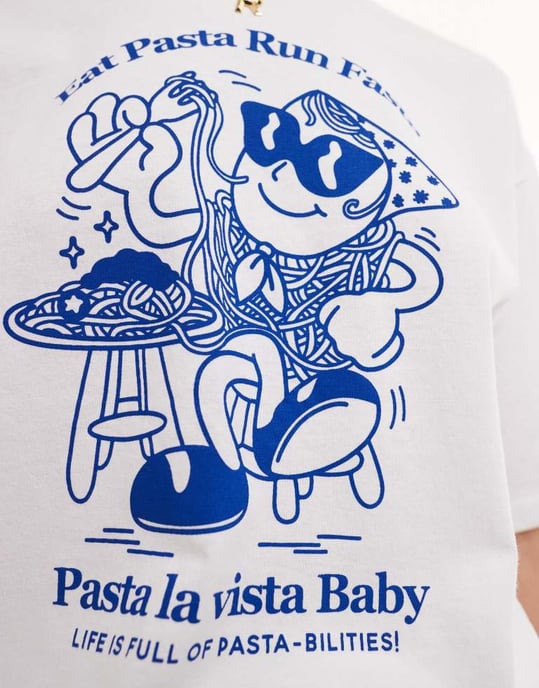 JJXX t-shirt with pasta chest print in white - Image 2