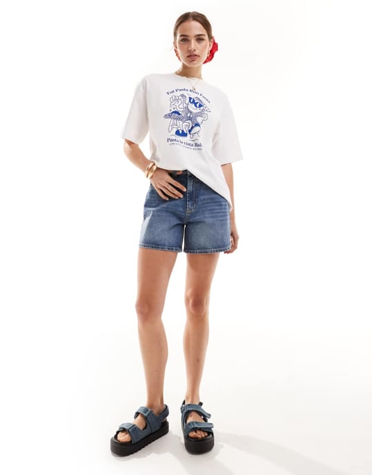 JJXX t-shirt with pasta chest print in white - Image 4