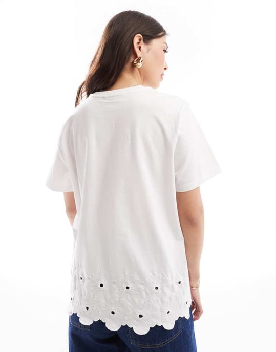 ASOS DESIGN embroidered hem t-shirt in white - Image 2