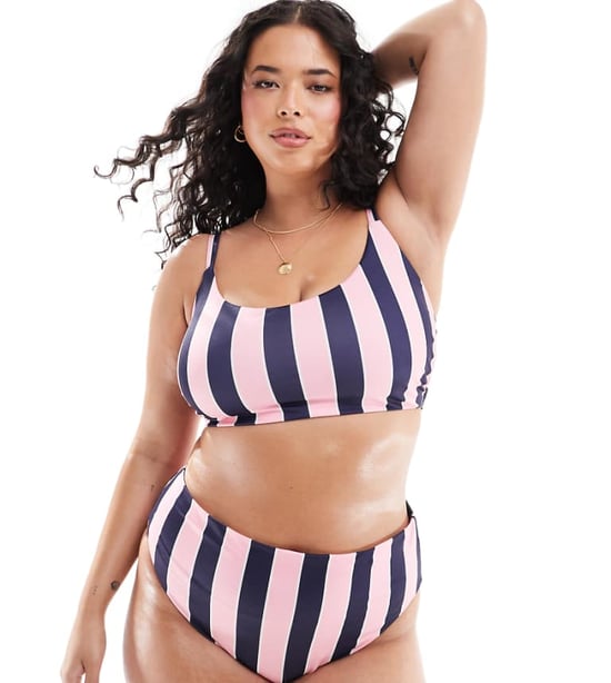 ASOS DESIGN Curve Sidney high leg high waist bikini bottom in stripe - Image 1