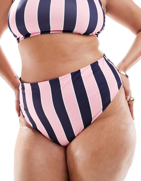 ASOS DESIGN Curve Sidney high leg high waist bikini bottom in stripe - Image 3