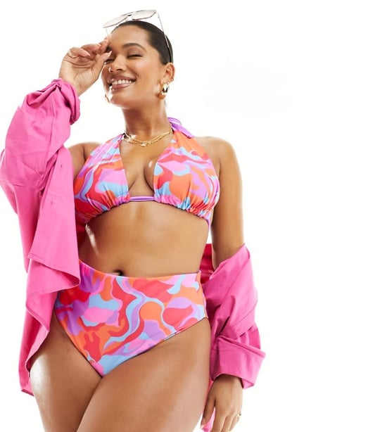 ASOS DESIGN Curve reversible high leg high waist bikini bottom in abstract print - Image 1