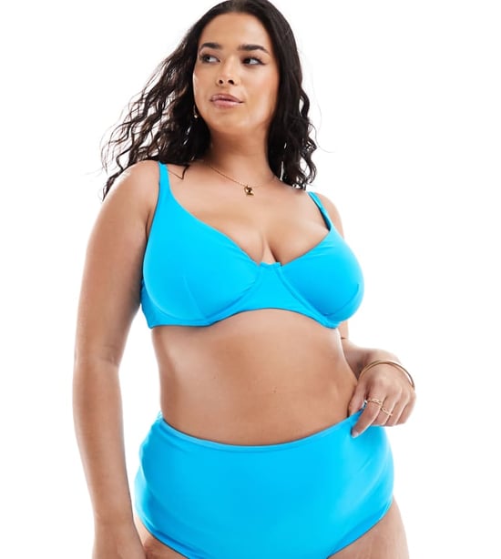 ASOS DESIGN Curve mix and match high waist bikini bottom in bright blue - Image 1