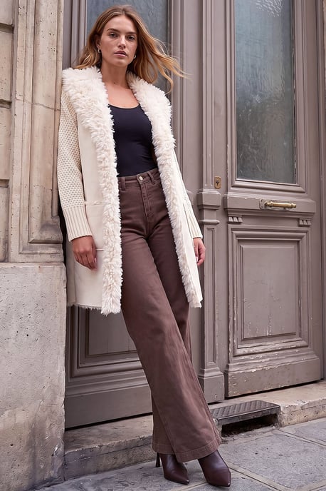 Longline Faux Shearling Knit Coatigan - Image 2