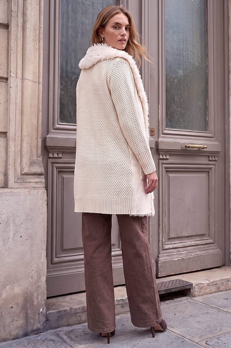 Longline Faux Shearling Knit Coatigan - Image 3