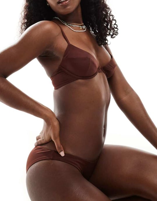 ASOS DESIGN Maya mix & match underwired bandeau bikini top in chocolate brown - Image 4