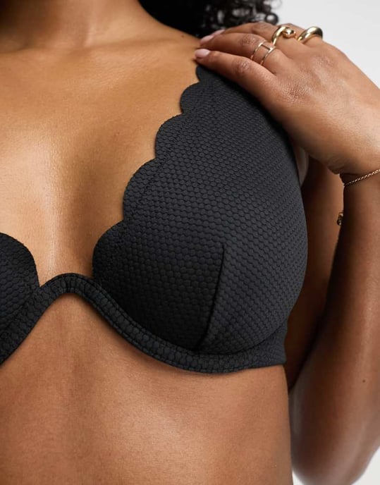 Hunkemoller scallop underwire high apex bikini top in black - Image 2