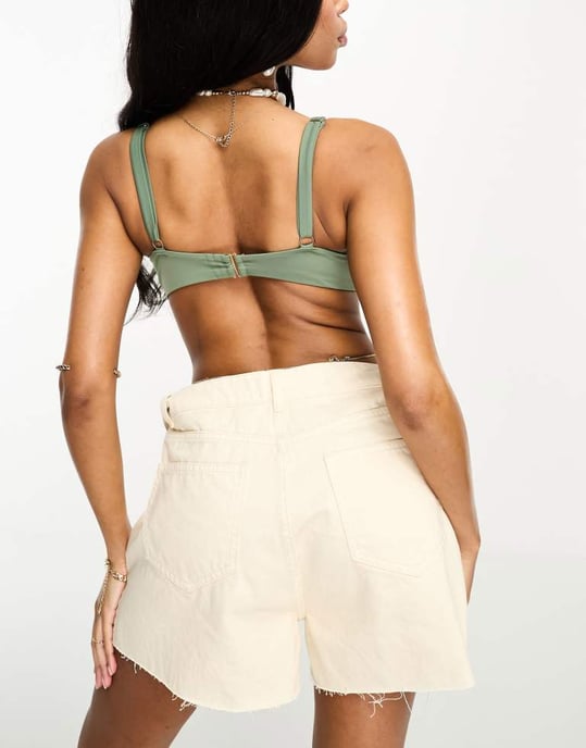 ASOS DESIGN Fuller Bust seam detail hidden underwired crop bikini top in khaki - Image 2