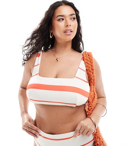 ASOS DESIGN Curve Mia mix & match crop bikini top in tomato stripe - Image 1