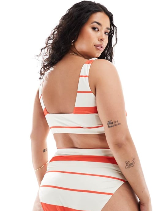 ASOS DESIGN Curve Mia mix & match crop bikini top in tomato stripe - Image 2