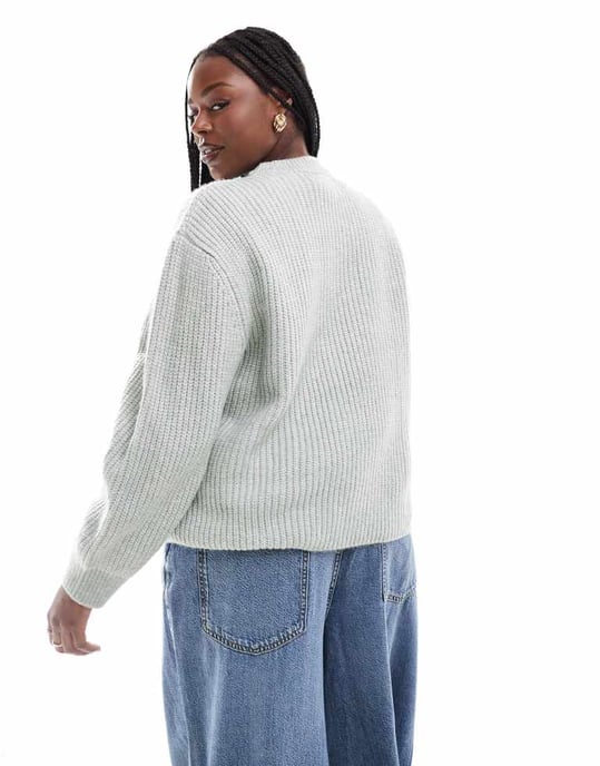 ASOS DESIGN Curve chunky crew neck rib jumper in light grey - Image 3
