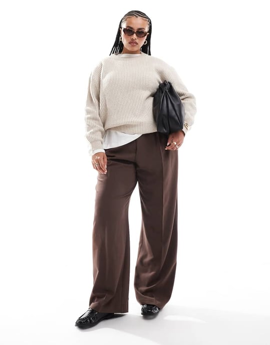 ASOS DESIGN Curve chunky crew neck rib jumper in oatmeal - Image 2